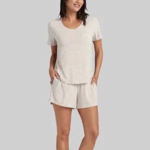 QinQin Women's Custom Casual Knitted Front ODM Summer Short Lyocell Two Piece Pajamas Set with Bamboo Fabric