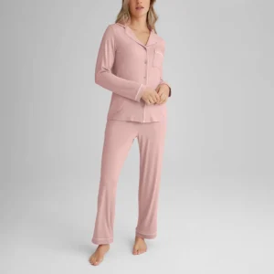 QinQin ODM Custom Women's Long Sleeve Casual Pyjamas Elastic Waist Soft Breathable Knitted Summer/Spring Featuring Front Stylish