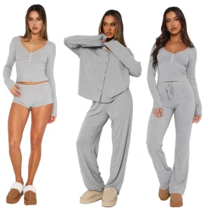 Custom Elegant Bamboo Knee Pajamas Women Luxury Pajama Set Soft Breathable Lounge Wear 1 Piece Drawstring Closure Sleepwear