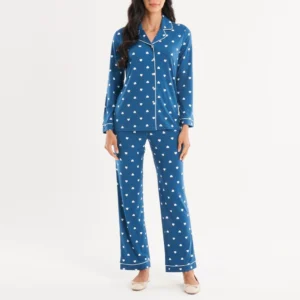 QinQin Elegant Spring Autumn Long Sleeve V-neck Comfortable Casual Breathable Women's Pajamas Set Custom Printed Sleepwear Front