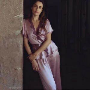 QinQin New Arrival Elegant Comfortable Women's Short-sleeve and Pants Pajamas Sets With Lace Details Soft Silk Nightwear Sets
