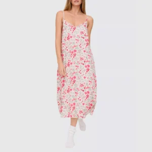 QinQin Elegant Floral Printing Enchanting Fashionable Lightweight Women's One-piece Night Dress Pajamas Front Stylish
