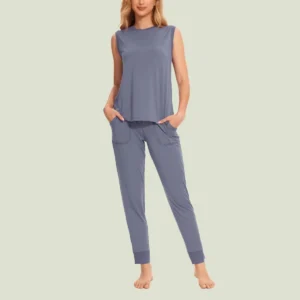 QinQin Suave New Arrival Elegant Summer Lightweight Women's Nightwear Sleeveless Top and Pants Set Front Logo Loungewear Sets