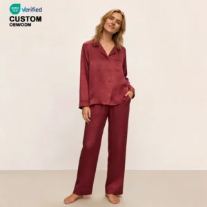 QinQin Women's Breathable Elegant V-neck Pajamas Sets with Elastic Waist Front Pocket Custom Logo Full Length Long Sleeves