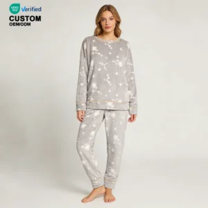 QinQin Women's Elegant Casual Soft Fleece Long Sleeve Elastic Waist Joggers Pajamas Sets Winter Warm Comfortable Loungewear Set