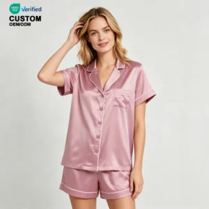 QinQin Women's Elegant Lightweight Elastic Waist Short Sleeve Shorts Pajamas Sets Breathable Soft Satin Nightwear Loungewear