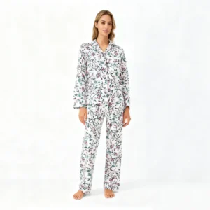 QinQin High Quality Custom Printing Comfortable Elegant Women's V-neck Long-sleeve Pants Pajamas Sets Cozy Breathable Elastic