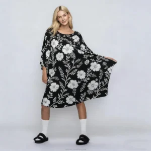 QinQin Manufacturer Customized Casual Breathable Lyocell Knitted Sleep Tee Comfortable Summer Women's Plus Size Nightdress Front