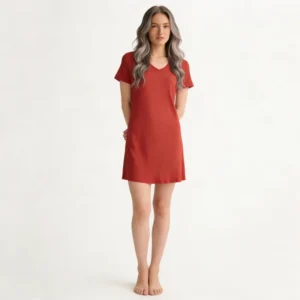 QinQin Wholesale Stretchy Lightweight Women's One-piece Short-sleeve Nightgown for Summer Breathable Night Dress V-neck Pajamas