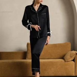 QinQin High Quality Elegant Fashionable Smooth Comfortable Breathable Women's Long-sleeve Pants Pajamas Set Bow Front All