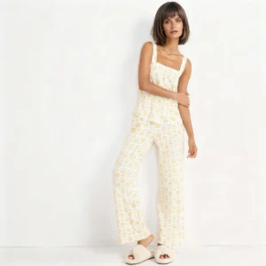 QinQin Elegant New Arrival Floral Printed Comfortable Women's Breathable Lyocell Fabric Pajamas Sets Sleepwear for Home Summer