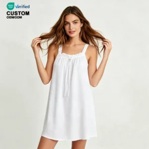 QinQin Fashionable Women's Casual Seersucker Sleepwear Women Pajama Soft Breathable Night Dress One Piece Nightgown for Summer