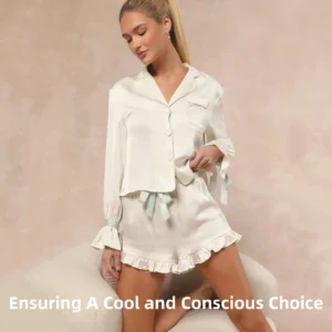 QinQin Elegant Comfortable Bamboo Summer Front Logo Women's Long Sleeve Two-Piece Pajama Set OEM Customizable