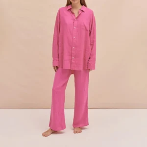 QinQin Elegant Spring Autumn Long Sleeves High Quality Comfortable Breathable Lyocell Pajamas Set Women Elastic Waist Front