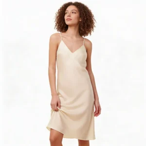 QinQin Elegant Stylish Lightweight Comfortable Women's One-piece Night Dress Pajamas Smooth Silk Breathable Front Customizable