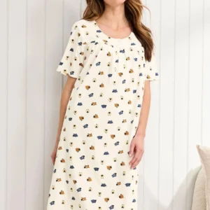 QinQin Elegant Breathable Lightweight Comfortable Soft Cozy Front Women's Loungewear One-piece Knee-Length Night Dress Pajamas