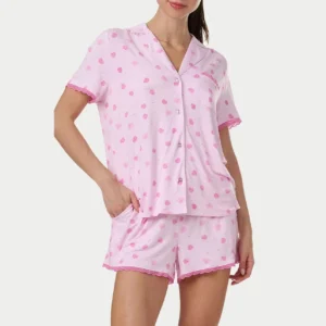 QinQin Women's Custom Front Printing Comfortable Super Soft Short-sleeve Shorts Pajamas Sets Casual Breathable Sleepwear