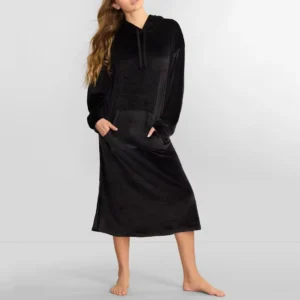 QinQin Hot Sale New Arrival Elegant Comfortable Cozy Women's Hooded Knee Length Long Sleeves Night Dress Breathable Warm