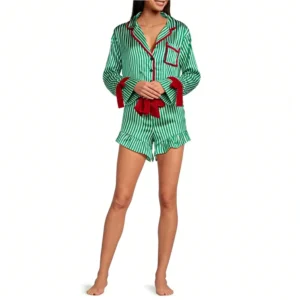 QinQin Classic Elegant Trendy Comfortable Women's Long-sleeve Shorts Pajamas Set Bow Design Front Customizable Home Nightwear
