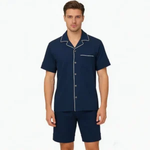 QinQin Bamboo Men's Casual Pajama Sets Custom Short Sleeve Breathable Eco-Friendly OEKO-TEX Certified Sleepwear