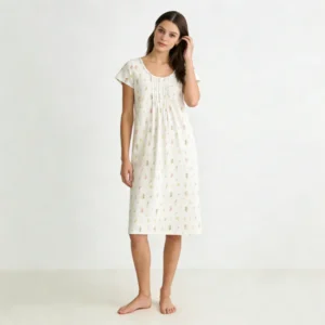 QinQin Stylish Elegant Flattering Comfortable Women's One-piece Nightgown Floral Lace Front Nightie Soft Cozy Knee-Length