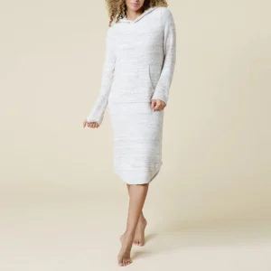 QinQin Elegant Front Logo Hooded Lightweight Comfortable Cozy Breathable Spring Women's Knee-Length Night Dress Pajamas Set