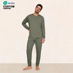 QinQin Men's Long Sleeve Customizable Pajamas Set Soft Breathable Bamboo Two-Piece Casual Loungewear