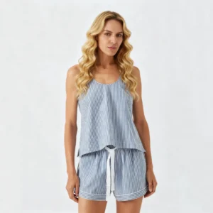 QinQin Elegant Fashionable Lightweight Comfortable Women's Vest Shorts Pajamas Sets Front Logo Breathable Lyocell Drawstring
