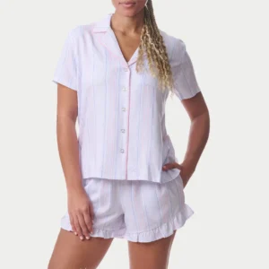 QinQin Comfortable Elegant Stylish V-neck Women's Short-sleeve Shorts Elastic Waist Front Lyocell Pajamas Sets Casual Breathable