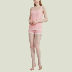 QinQin Cozy Flattering Trendy Chic Women's Pajamas Set Vest Shorts Spring Summer Autumn Breathable Elastic Waist Lace