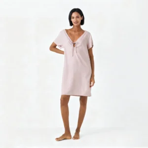 QinQin Elegant Fashionable Comfortable Casual Women's One-piece Night Dress Pajamas Tie Details Soft Breathable Loungewear Home