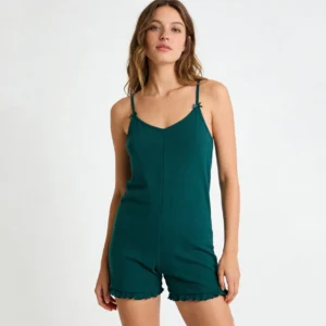 QinQin Hot Sale Flattering Casual Comfortable Solid Women's Night Romper Soft Ribbed Fabric for Home Cozy Breathable Sleepwear