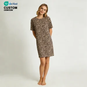 QinQin Women's Elegant Stretchy One Piece Nightgown Short Sleeve Night Dress Soft Sleepwear Wholesale Flattering Front Knee