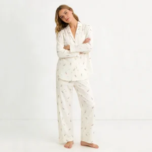 QinQin High Quality Floral Printing Suave Breathable Women's Long-sleeve and Pants Pajamas Sets Cozy Comfortable Fabric for Home