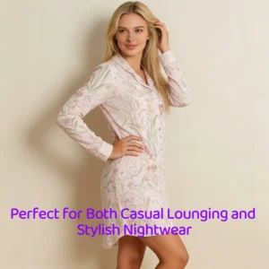 QinQin Women's Elegant Knee Length Soft Comfortable One Piece Nightgown Custom Printing Pajamas Long Sleeve Home