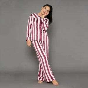 QinQin Top Sale Fashionable Elegant Smooth Breathable Soft Women's Long-sleeve Pants Pajamas Set Turn-down Collar Elastic Waist