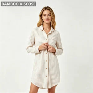 Elegant Bamboo Women's Knee Length Long Sleeve Pajamas Night Dresses Custom Printed Soft Breathable Sleepwear