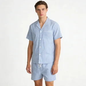 QinQin Wholesale Man Sleepwear Short Sleeve Piping Pyjamas Soft Bamboo Cotton Men Pajamas Loungewear Sets Men's Clothes
