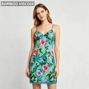 Women's Elegant One Piece Bamboo Pajamas Nightgown Summer Breathable V-neck Knee Length Sleeveless Sleepwear