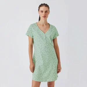 QinQin Enchanting Elegant Comfortable Classic Floral Printing Women's One-piece V-neck Night Dress Pajama Soft Breathable