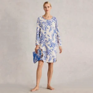 QinQin Elegant Custom Front Printing Women's One-piece Night Dress Pajama Lyocell Breathable Neck Soft Comfortable Fabric Home