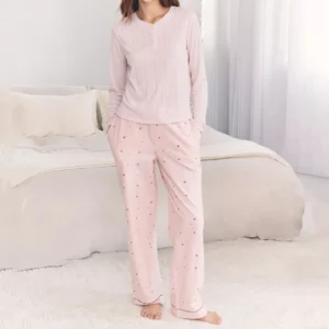 QinQin Elegant Stylish Soft Cozy Casual Breathable Lyocell Women's Long-sleeve Pants Pajamas Sets V-neck Comfortable Lightweight