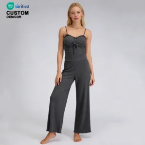 QinQin Women's Comfortable Ribbed Bamboo Sleepwear Set for Home Women Loungewear Fashionable Camisole Top and Pants Pajamas Set