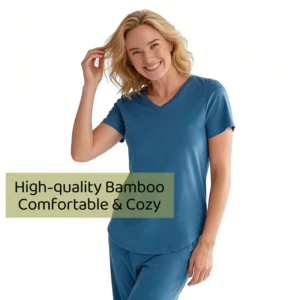 QinQin Women's Pajamas Sets High Quality Bamboo Loungewear Sets Short Sleeve and Pants Pyjamas Sets Custom Print OEM Nightwear