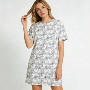 QinQin Elegant Fashionable Custom Printing Stretchy Comfortable Women's One-piece Nightgown Round-neck Short-sleeve Front Home