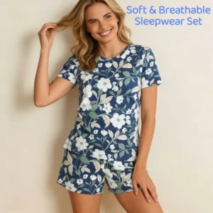 QinQin Short Sleeve and Shorts Pyjama Set Women's Two Pieces Pajama Set Private Label Loungewear Breathable Bamboo Sleepwear Set