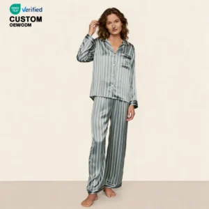 QinQin Women's Soft Casual Satin Women Pyjama Set for Home Long Sleeve Loungewear Set Wholesale Two Pieces Pajamas Set Sleepwear