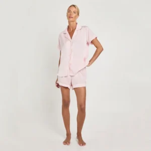 QinQin High Quality Classic Elegant Breathable Casual Summer V-neck Loungewear Sets Nightwear Short-sleeve Shorts Elastic Waist