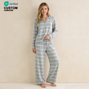 QinQin Women's Elegant Casual Loungewear Breathable Long Sleeve V-neck Elastic Waist Pants Pajamas Set Soft Touch Bamboo New