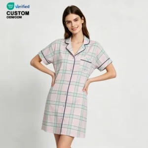 QinQin Hot Sale Women's Cotton One Piece Nightshirt Short Sleeve Night Dress Lightweight Nightgown Women Loungewear Nightie